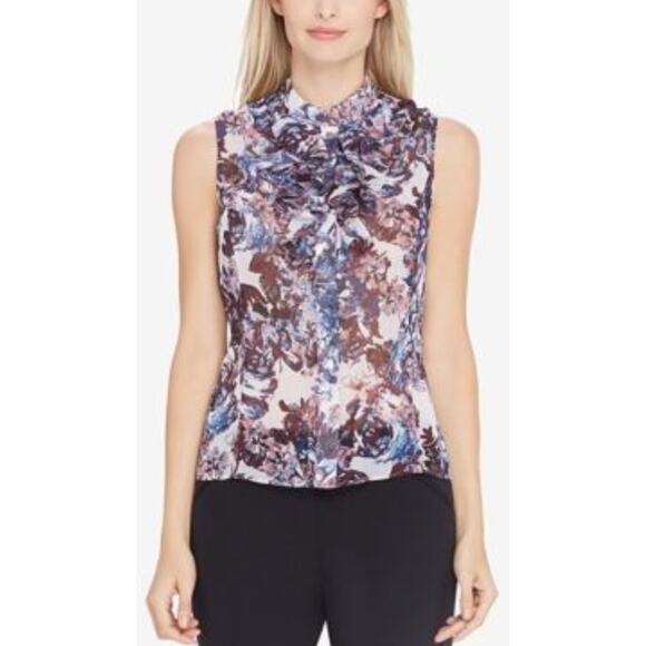 Tahari ASL Sheer Lightweight Ruffled Top Sleeveless Floral Blouse Plus Size 1X - Picture 1 of 11